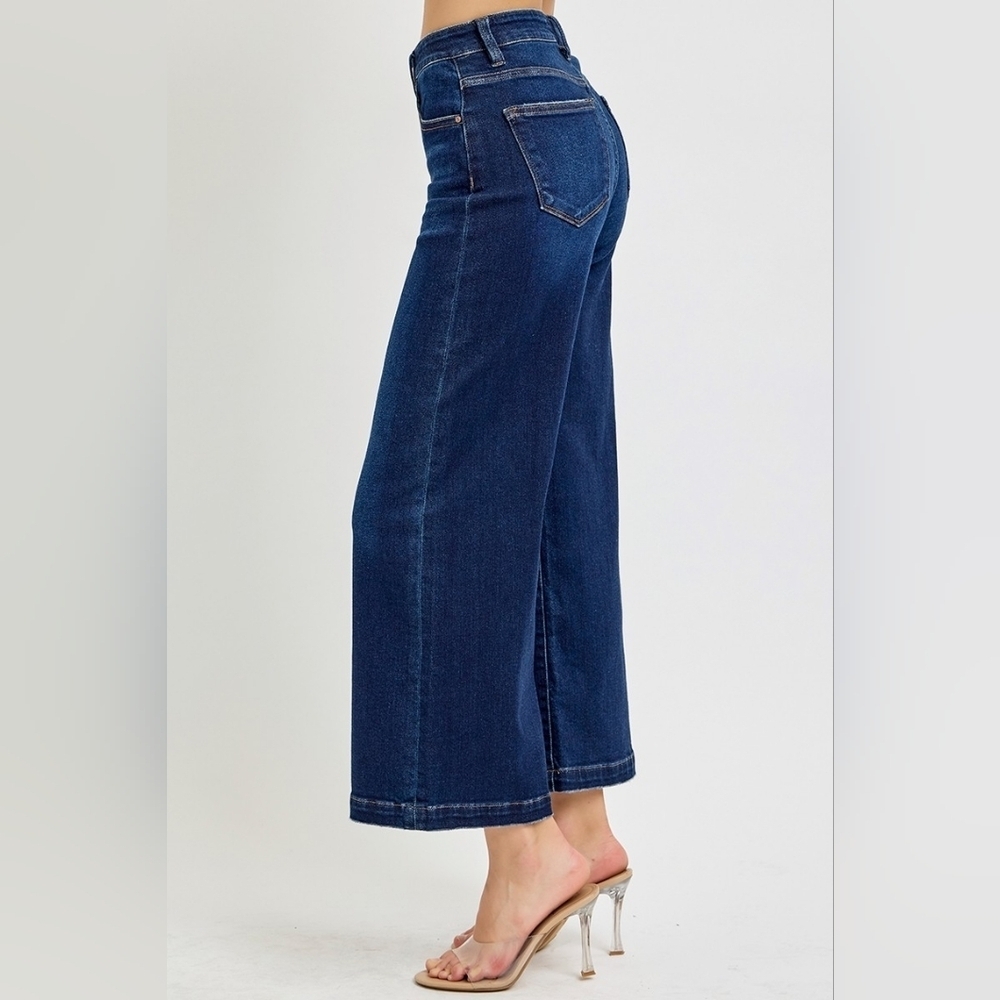 Risen HR Dark Wash Classic Wide Leg Cropped Denim Jeans Office Various NEW - Picture 9 of 16